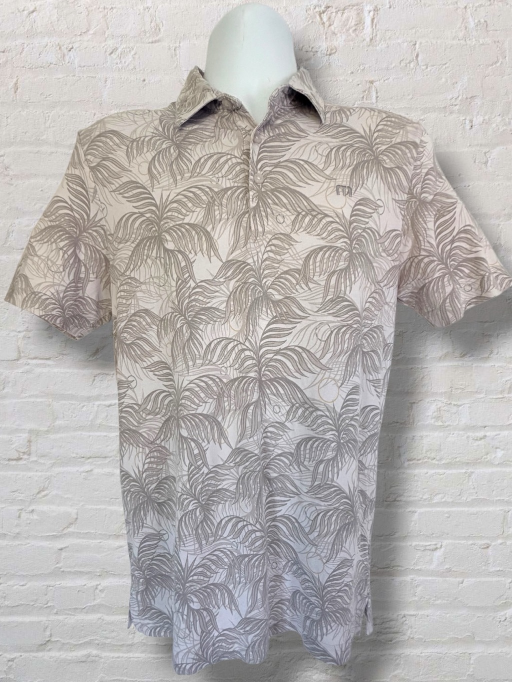 Travismathew We Like To Paddy Polo Men’s S Gray Tropical Leaf Golf Stretch